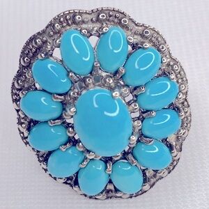 .925 Sterling Silver Sleeping Beauty Turquoise Cluster Ring